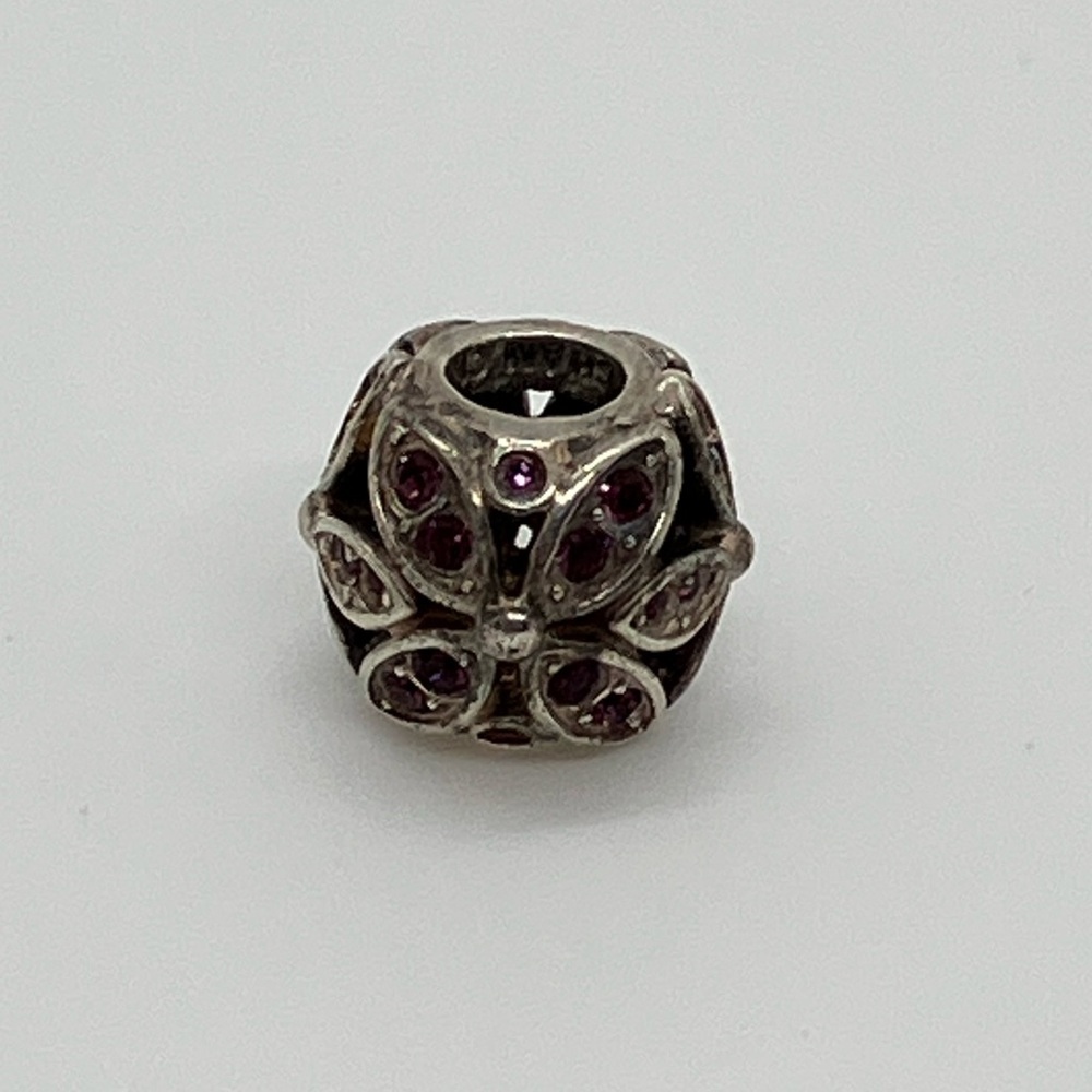Chamilia 925 Sterling Silver Purple Swarovski Crystal Floral Charm Bead